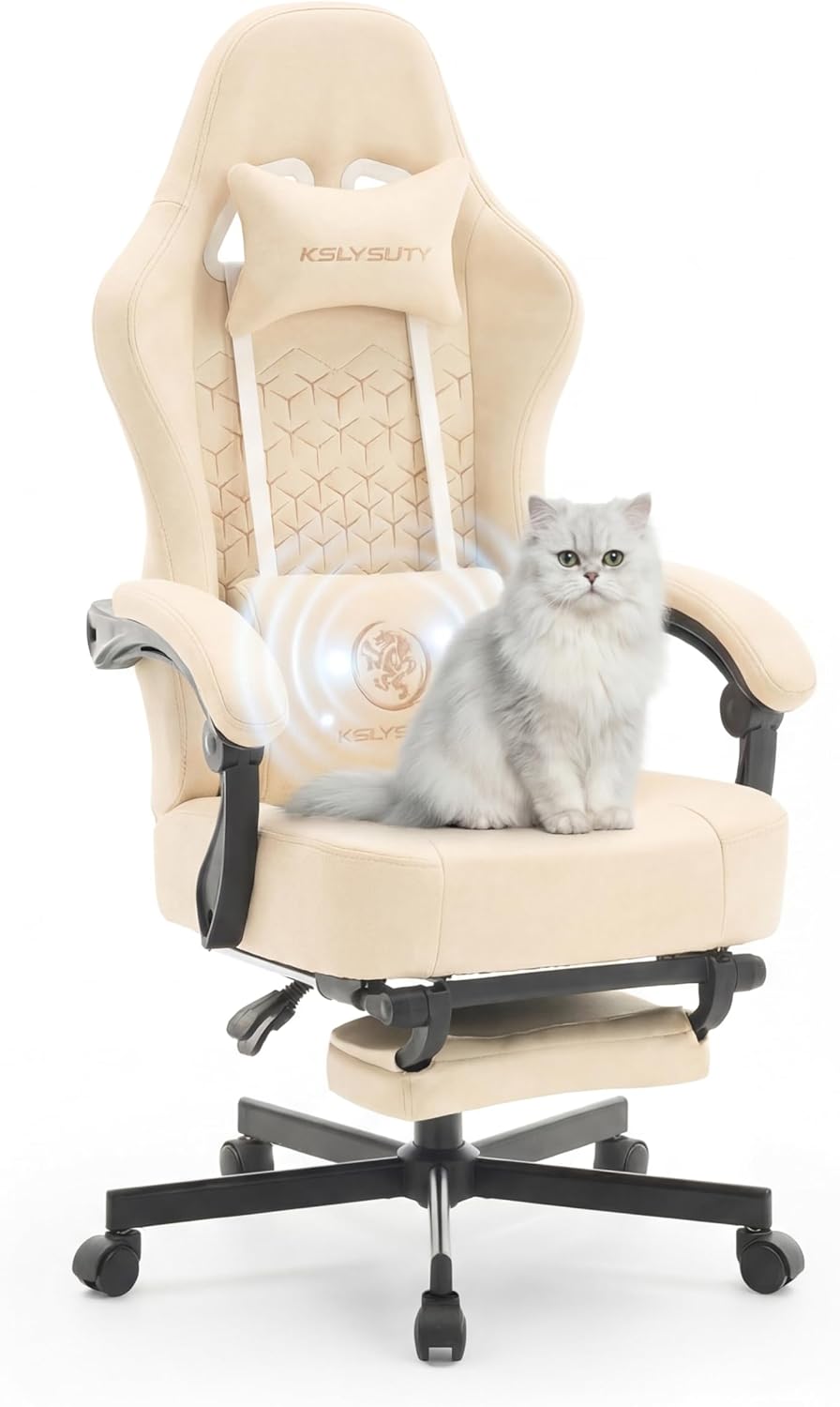 Gaming Chair Breathable Leather with Pocket Spring Cushion, Wide and High Ergonomic Office Chair with Headrest, Computer Gaming Chair with Footrest for Adult and Teen