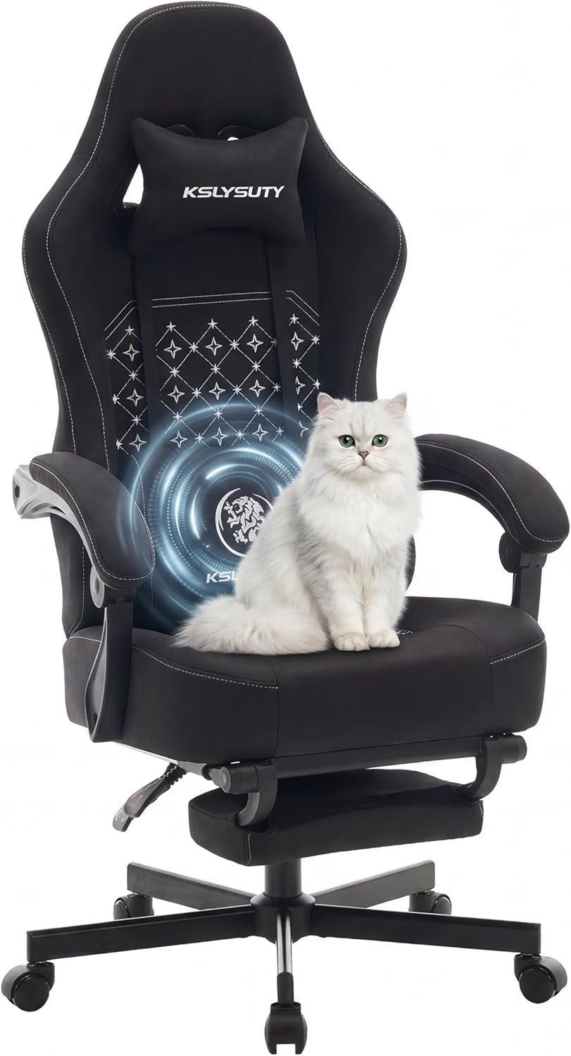 Gaming Chair Breathable Leather with Pocket Spring Cushion, Wide and High Ergonomic Office Chair with Headrest, Computer Gaming Chair with Footrest for Adult and Teen