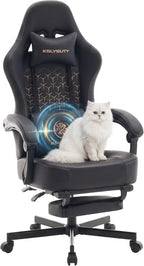 Gaming Chair Breathable Leather with Pocket Spring Cushion, Wide and High Ergonomic Office Chair with Headrest, Computer Gaming Chair with Footrest for Adult and Teen