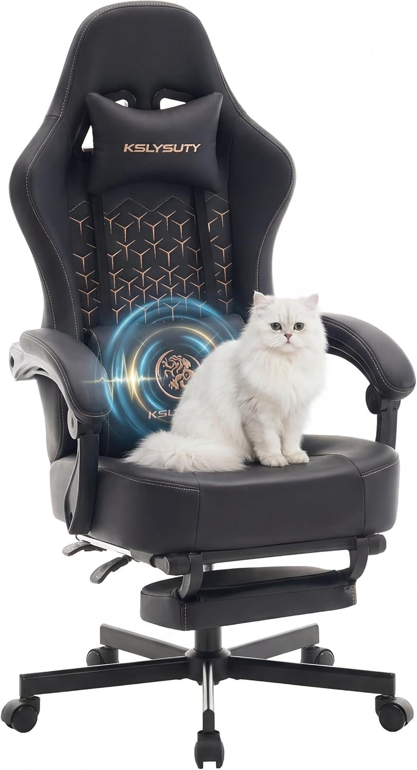 Gaming Chair Breathable Leather with Pocket Spring Cushion, Wide and High Ergonomic Office Chair with Headrest, Computer Gaming Chair with Footrest for Adult and Teen