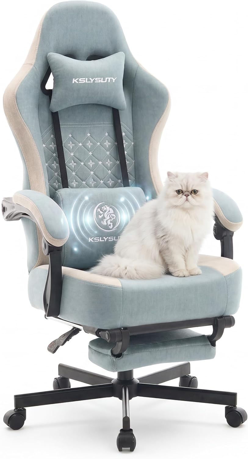 Gaming Chair Breathable Leather with Pocket Spring Cushion, Wide and High Ergonomic Office Chair with Headrest, Computer Gaming Chair with Footrest for Adult and Teen
