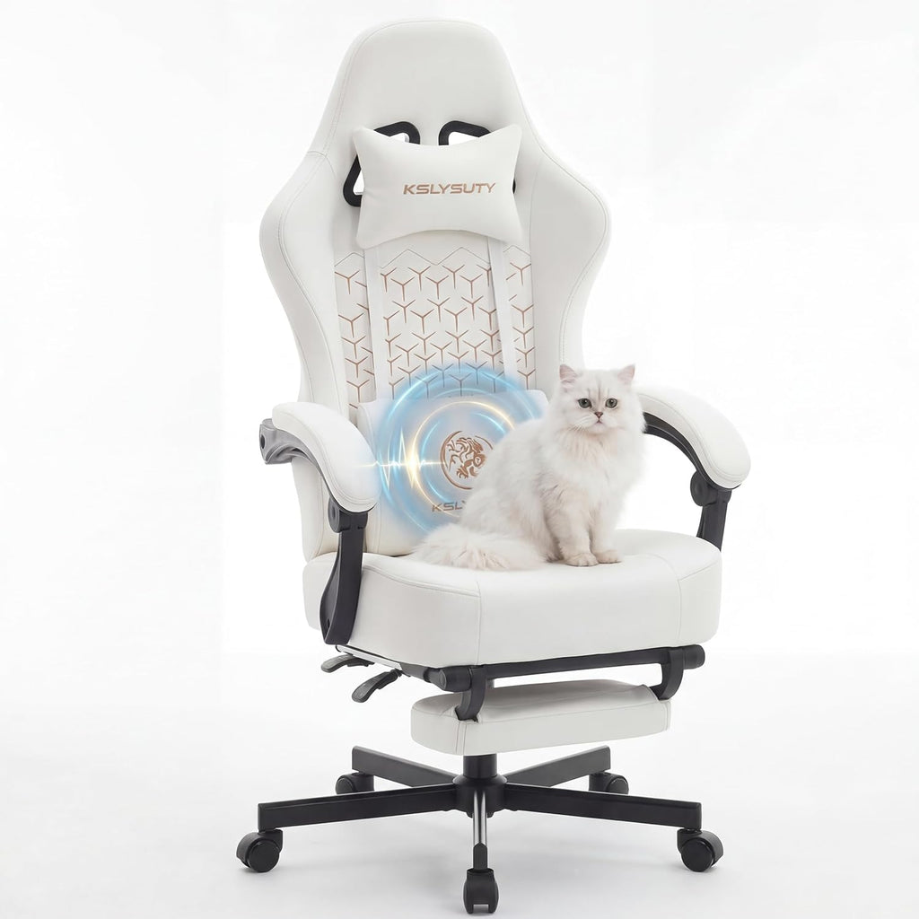 Gaming Chair Breathable Leather with Pocket Spring Cushion, Wide and High Ergonomic Office Chair with Headrest, Computer Gaming Chair with Footrest for Adult and Teen