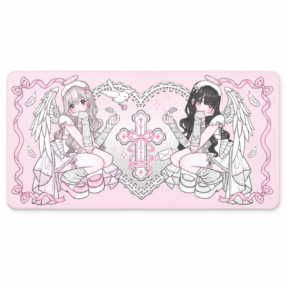 Angel Girl Pink Leather Desk Mat - Waterproof Non-Slip Gaming Desk Pad