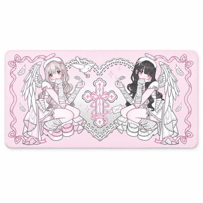 Angel Girl Pink Leather Desk Mat - Waterproof Non-Slip Gaming Desk Pad