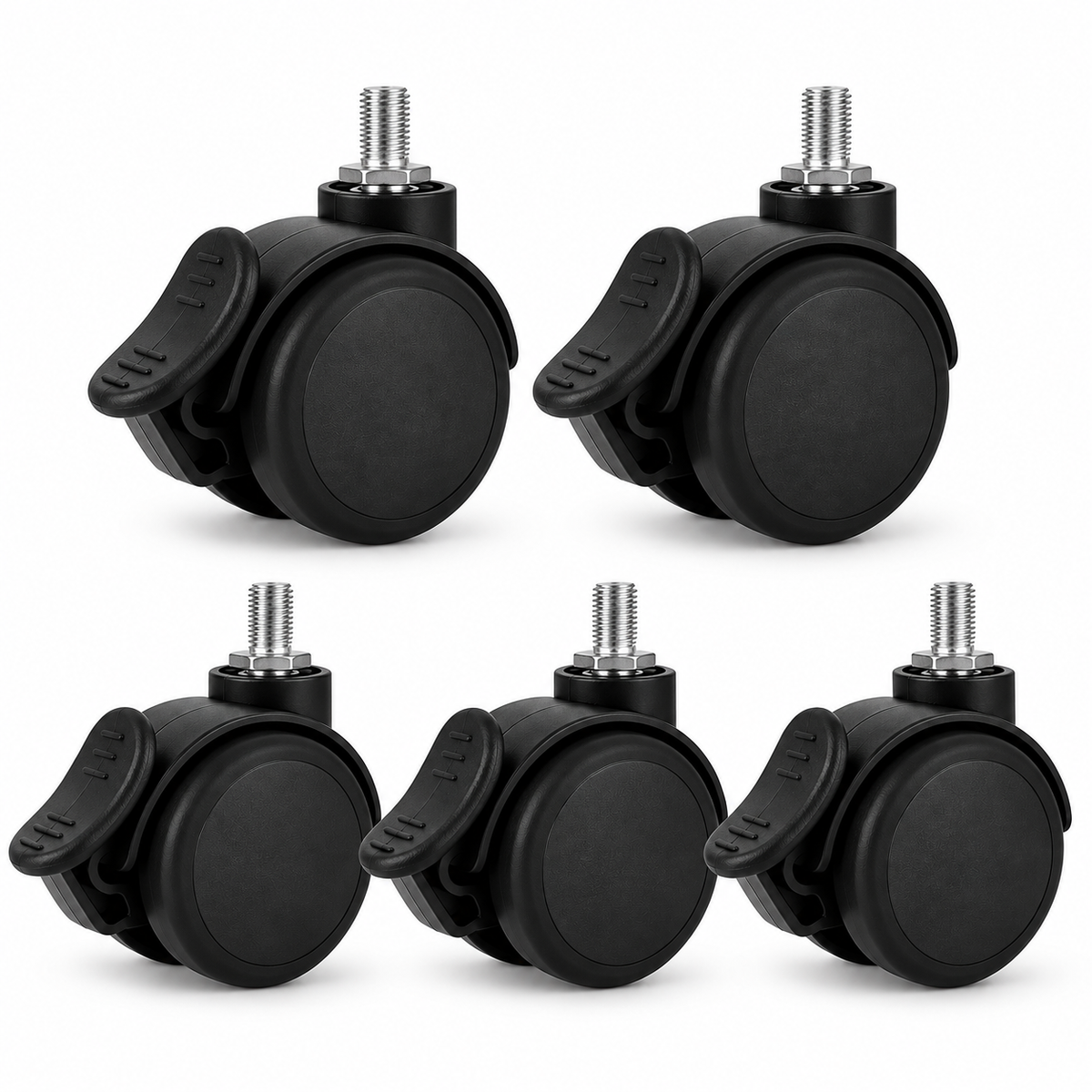Brake Caster Wheels 5-Pack - Locking Replacement Casters for Gaming & Office Chair