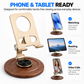 Aluminum & Walnut Wood Phone Stand - 360° Rotating Adjustable Desktop Holder