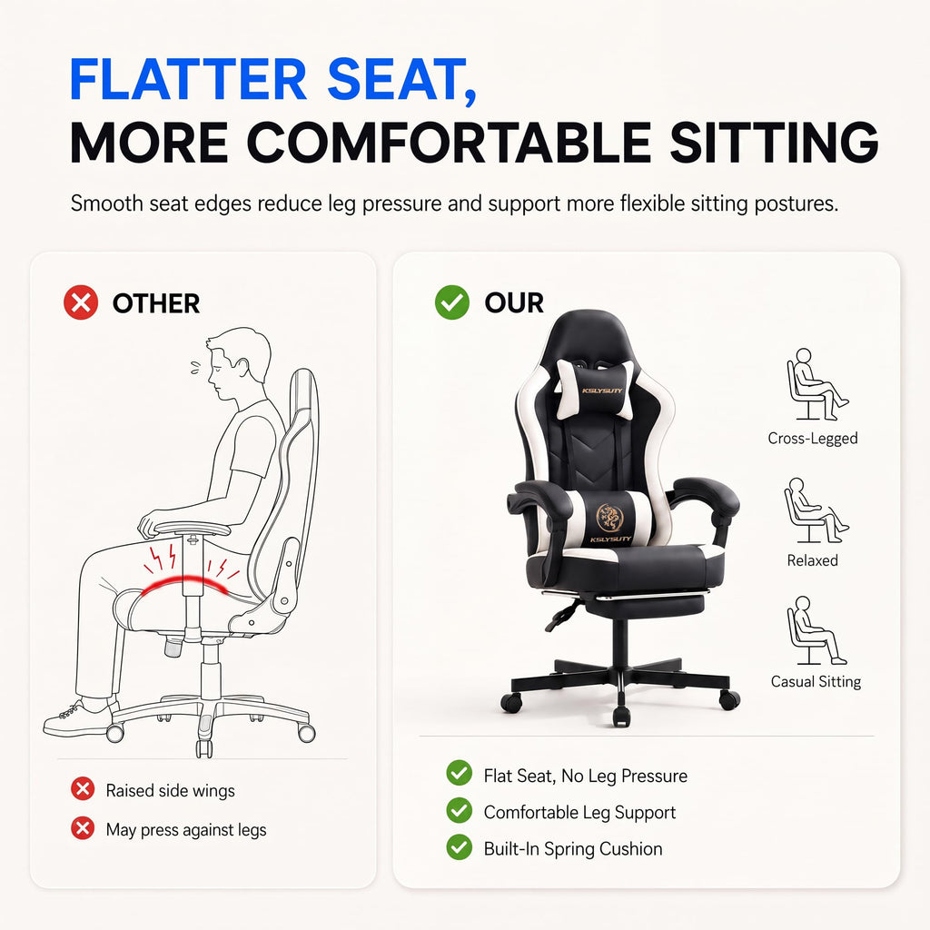 Desk Computer Gaming Chair - High Back Ergonomic Office Chair with Footrest and Lumbar Support, Swivel Comfy Home Gamer Video Game Chairs with Pocket Spring Cushion for Adults