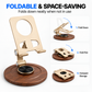 Aluminum & Walnut Wood Phone Stand - 360° Rotating Adjustable Desktop Holder