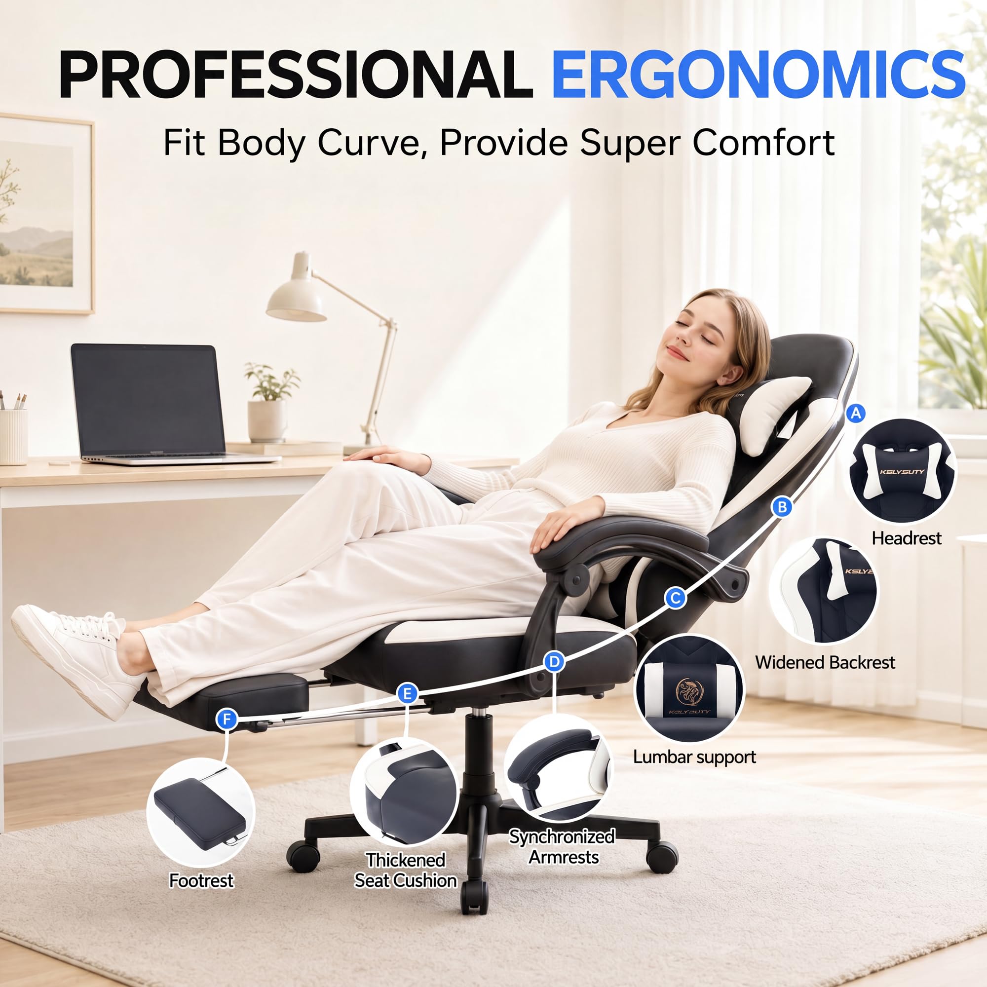 Desk Computer Gaming Chair - High Back Ergonomic Office Chair with Footrest and Lumbar Support, Swivel Comfy Home Gamer Video Game Chairs with Pocket Spring Cushion for Adults