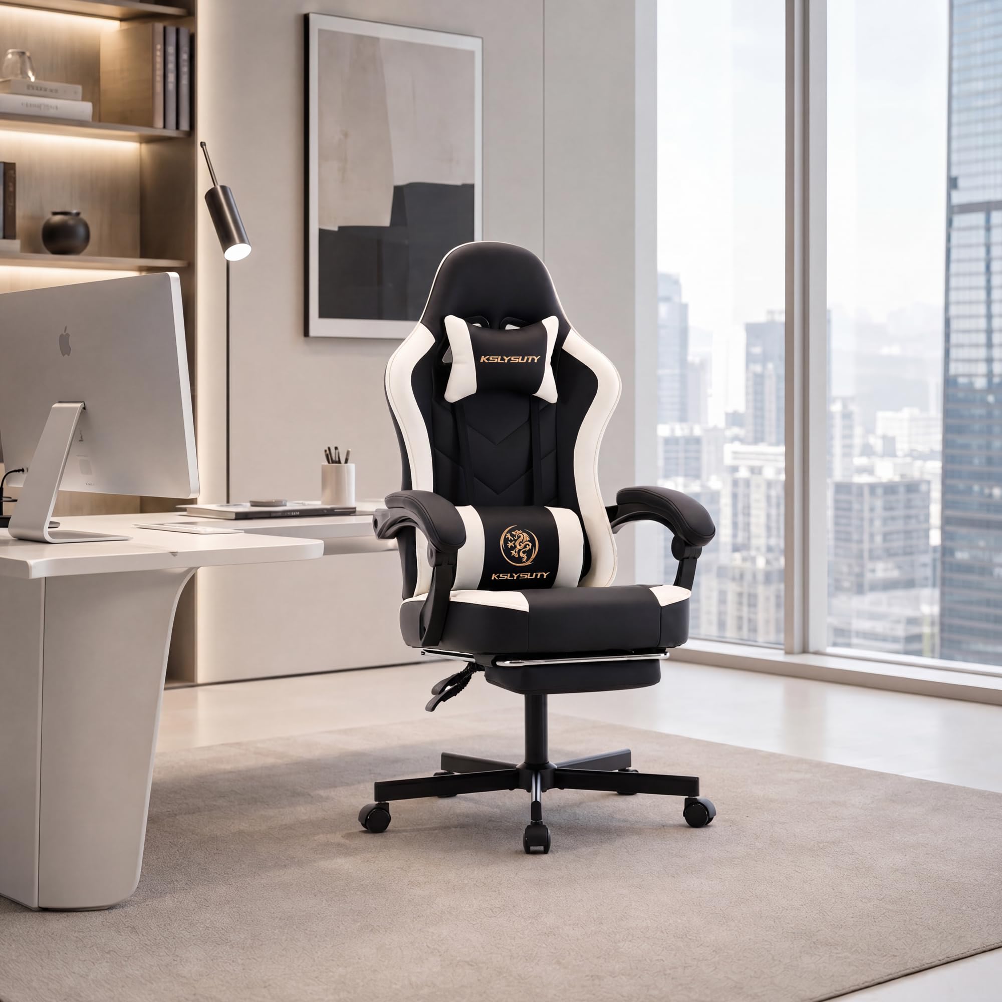 Desk Computer Gaming Chair - High Back Ergonomic Office Chair with Footrest and Lumbar Support, Swivel Comfy Home Gamer Video Game Chairs with Pocket Spring Cushion for Adults
