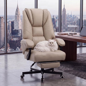 Big and Tall Executive Office Chair with Footrest - Reclining High Back Leather Computer Chair