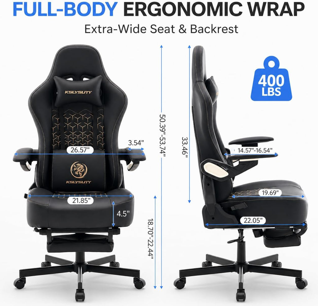 Ergonomic Gaming Chair for Adults - Big and Tall Desk Chair with Lumbar Support and Mechanical Arm Armrests, Comfortable Gamer Computer Chair, Gaming Chairs with Footrest