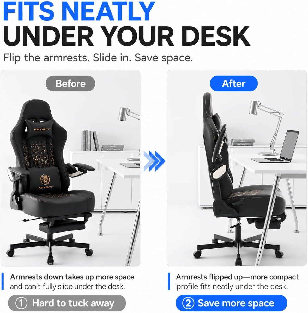 Ergonomic Gaming Chair for Adults - Big and Tall Desk Chair with Lumbar Support and Mechanical Arm Armrests, Comfortable Gamer Computer Chair, Gaming Chairs with Footrest