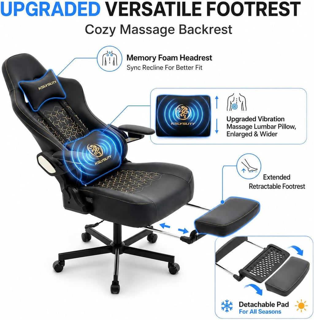 Ergonomic Gaming Chair for Adults - Big and Tall Desk Chair with Lumbar Support and Mechanical Arm Armrests, Comfortable Gamer Computer Chair, Gaming Chairs with Footrest