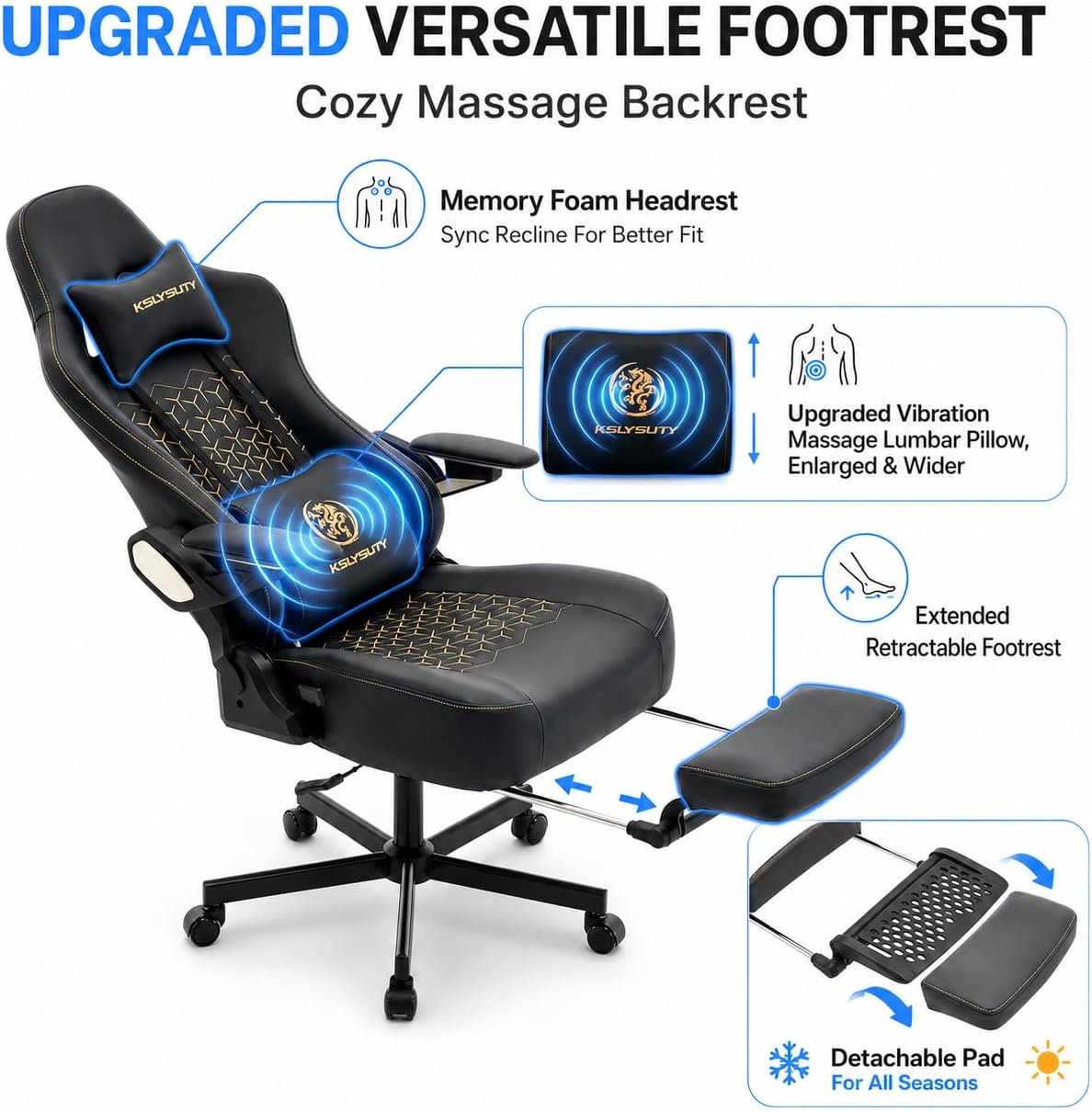 Ergonomic Gaming Chair for Adults - Big and Tall Desk Chair with Lumbar Support and Mechanical Arm Armrests, Comfortable Gamer Computer Chair, Gaming Chairs with Footrest