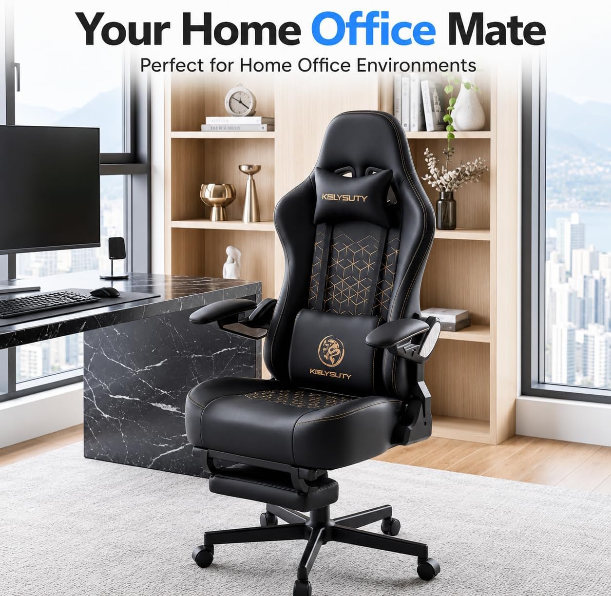 Ergonomic Gaming Chair for Adults - Big and Tall Desk Chair with Lumbar Support and Mechanical Arm Armrests, Comfortable Gamer Computer Chair, Gaming Chairs with Footrest