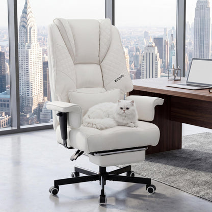 Big and Tall Executive Office Chair with Footrest - Reclining High Back Leather Computer Chair